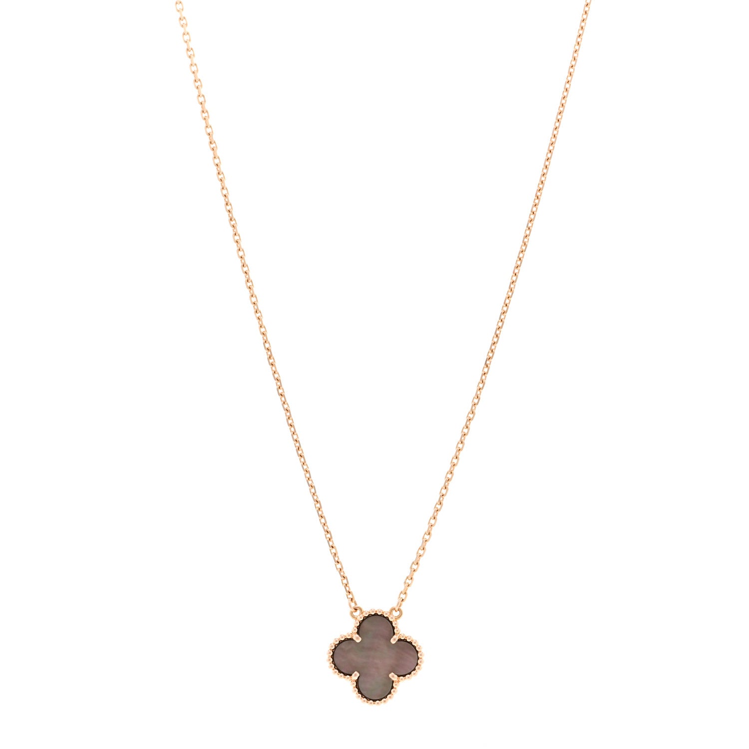 Van Cleef & Arpels 18K Rose Gold Gray Mother of Pearl Vintage Alhambra Pendant Necklace 1 of 5