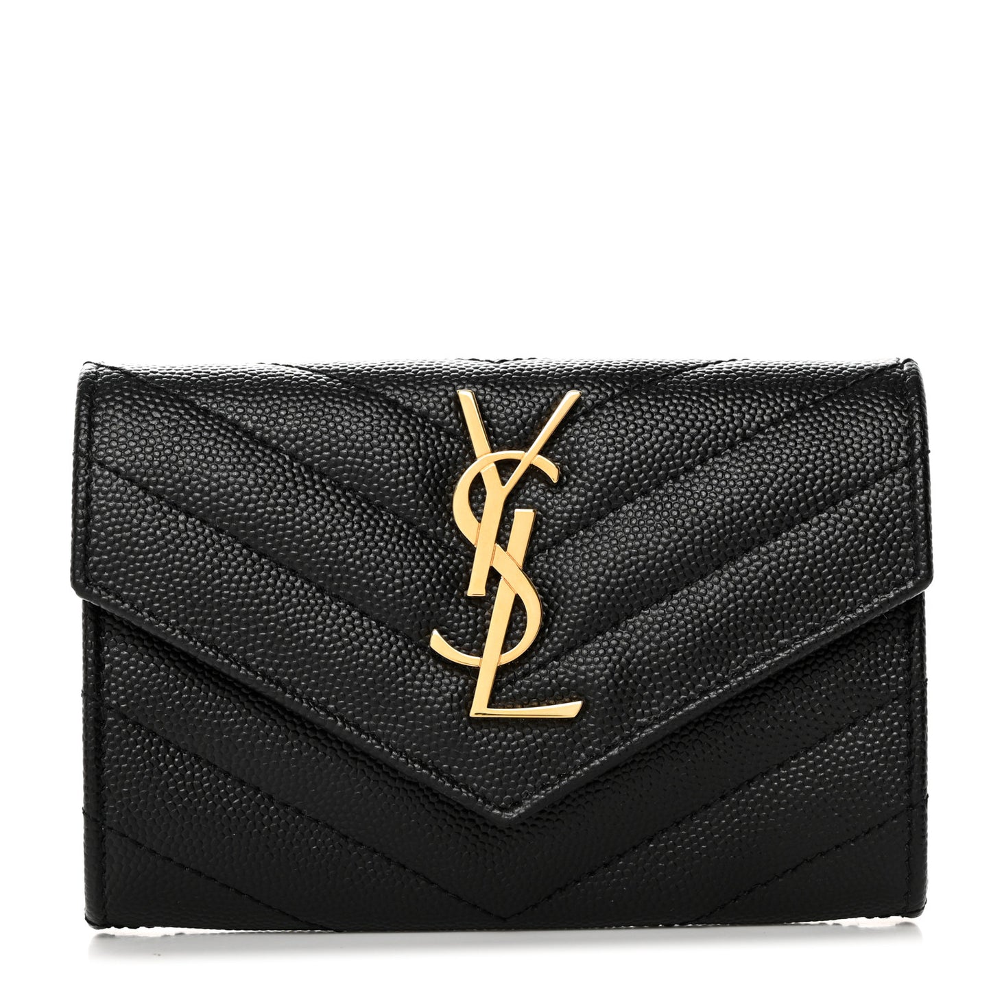 Grain De Poudre Matelasse Chevron Small Monogram Envelope Wallet Black