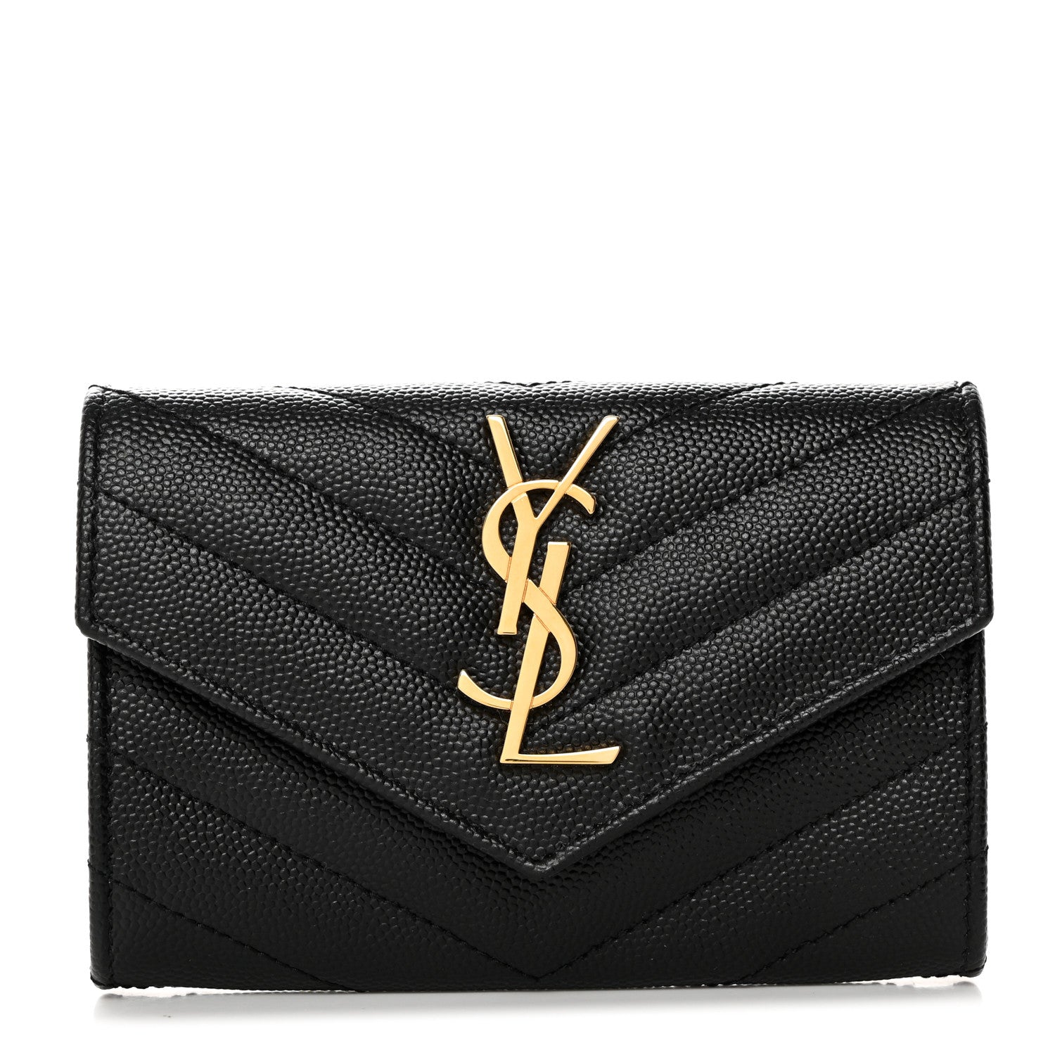 Saint Laurent Grain De Poudre Matelasse Chevron Small Monogram Envelope Wallet Black 1 of 8