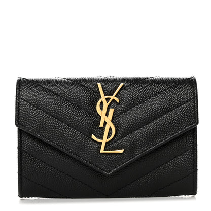 Saint Laurent Grain De Poudre Matelasse Chevron Small Monogram Envelope Wallet Black 1 of 8