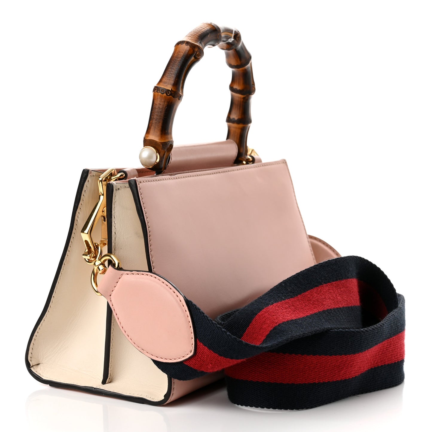 Nappa Bamboo Web Mini Nymphaea Top Handle Bag Perfect Pink Mystic White