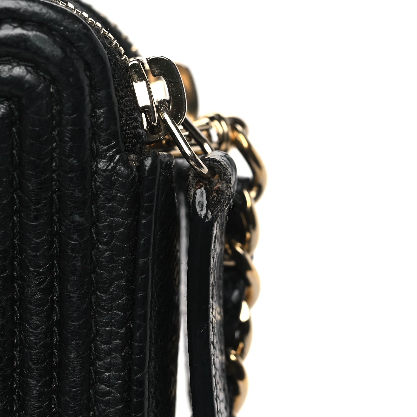 Caviar Chevron Small Boy Clutch With Chain Black