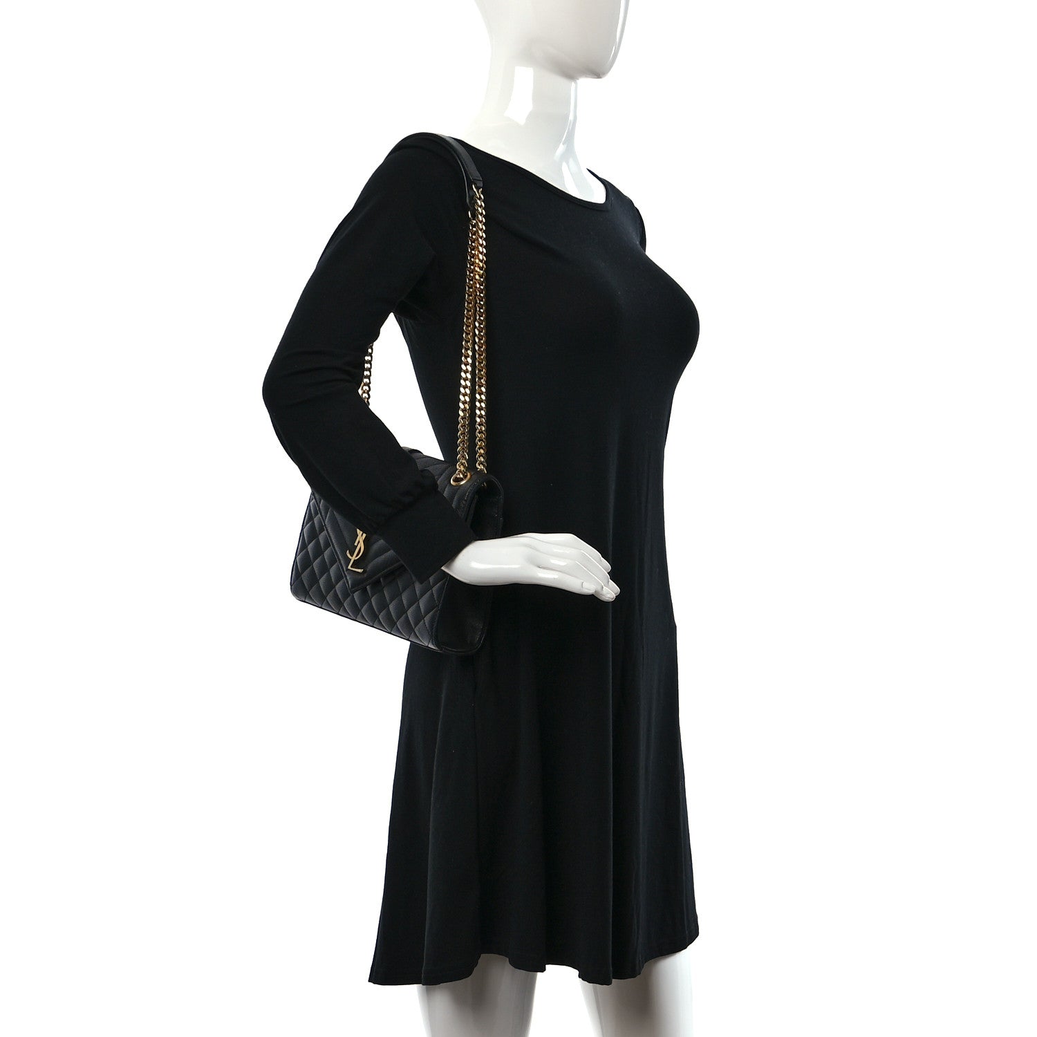 Saint Laurent Grain De Poudre Textured Mixed Matelasse Triquilt Medium Monogram Satchel Black 2 of 9