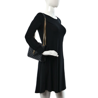 Saint Laurent Grain De Poudre Textured Mixed Matelasse Triquilt Medium Monogram Satchel Black 2 of 9