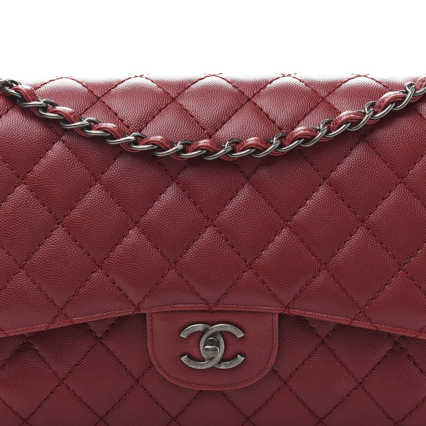 Caviar Quilted Jumbo Double Flap Red