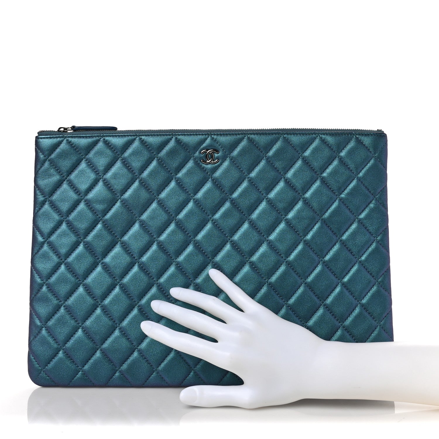 Chanel Iridescent Lambskin Quilted Large Cosmetic Case Turquoise 2 of 6