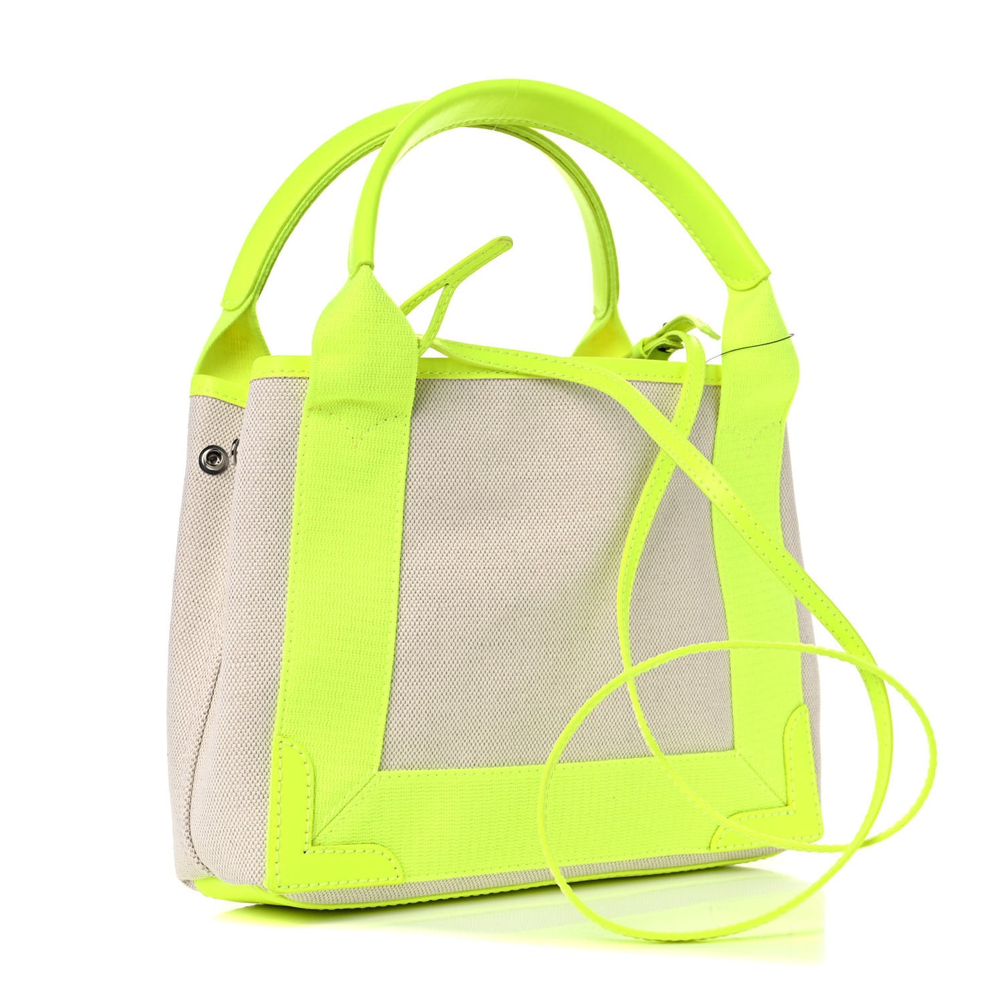 Cotton Canvas Satin Calfskin Navy Cabas XS Natural Fluo Yellow