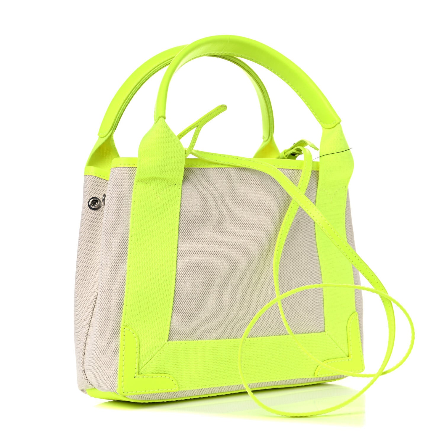 Balenciaga Cotton Canvas Satin Calfskin Navy Cabas XS Natural Fluo Yellow 4 of 17