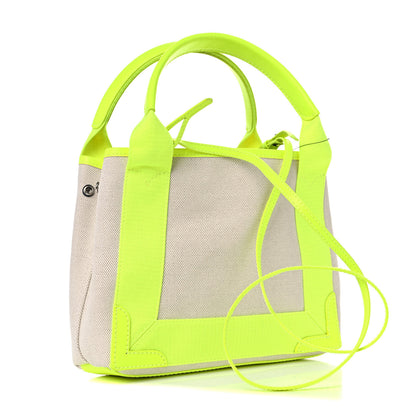 Balenciaga Cotton Canvas Satin Calfskin Navy Cabas XS Natural Fluo Yellow 4 of 17