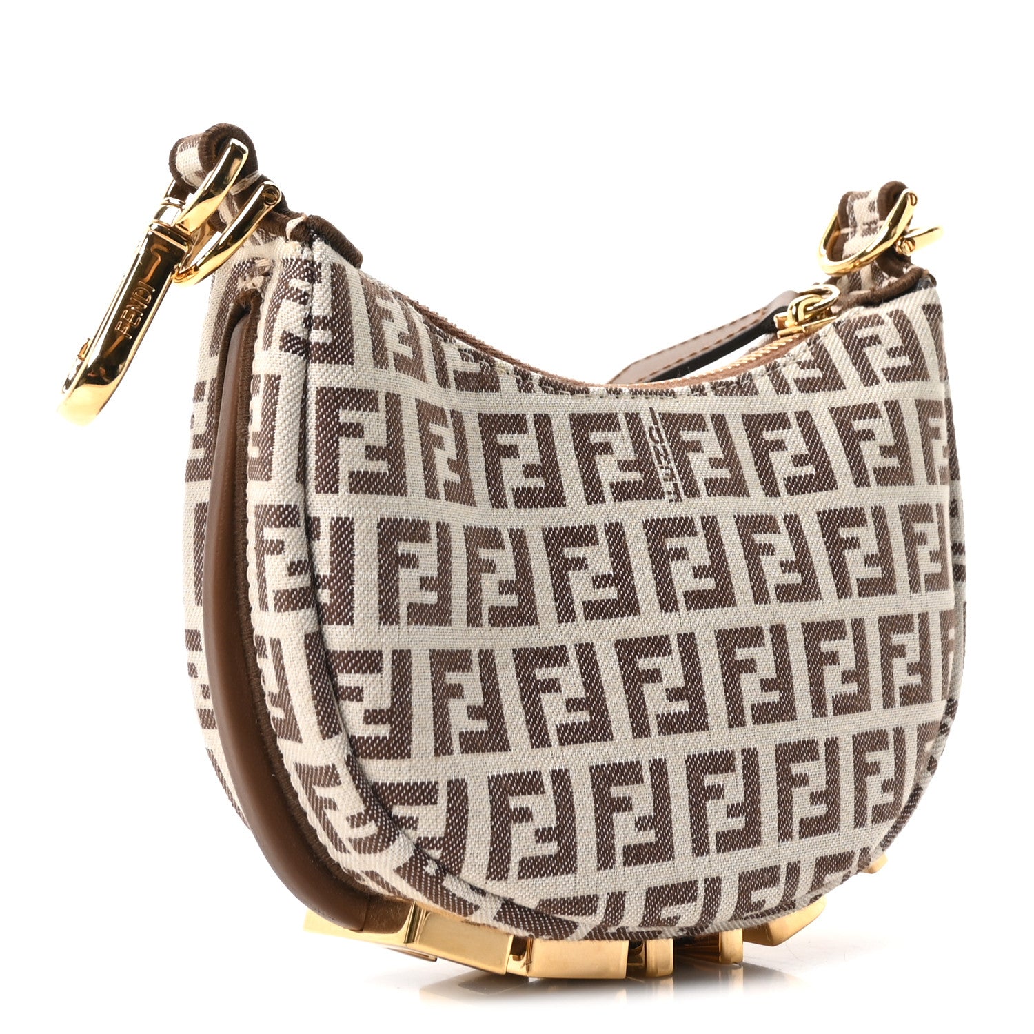 Fendi Fabric Jacquard FF 1974 Nano Fendigraphy Hobo Charm Beige 3 of 10
