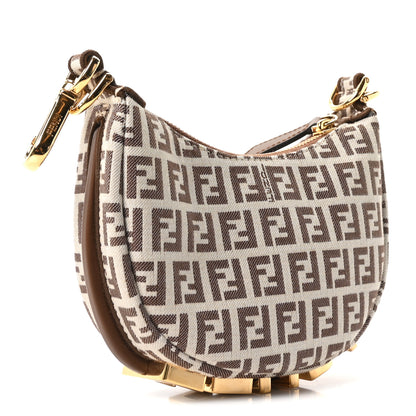 Fendi Fabric Jacquard FF 1974 Nano Fendigraphy Hobo Charm Beige 3 of 10