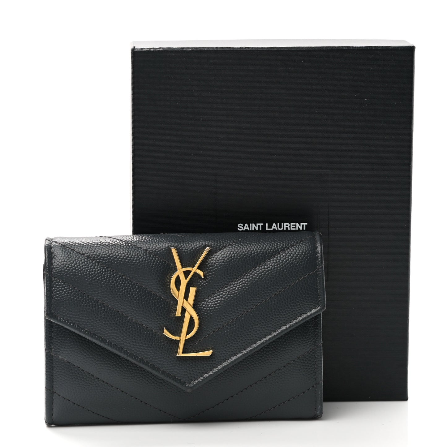 Grain De Poudre Matelasse Chevron Small Monogram Envelope Wallet Dark Smog