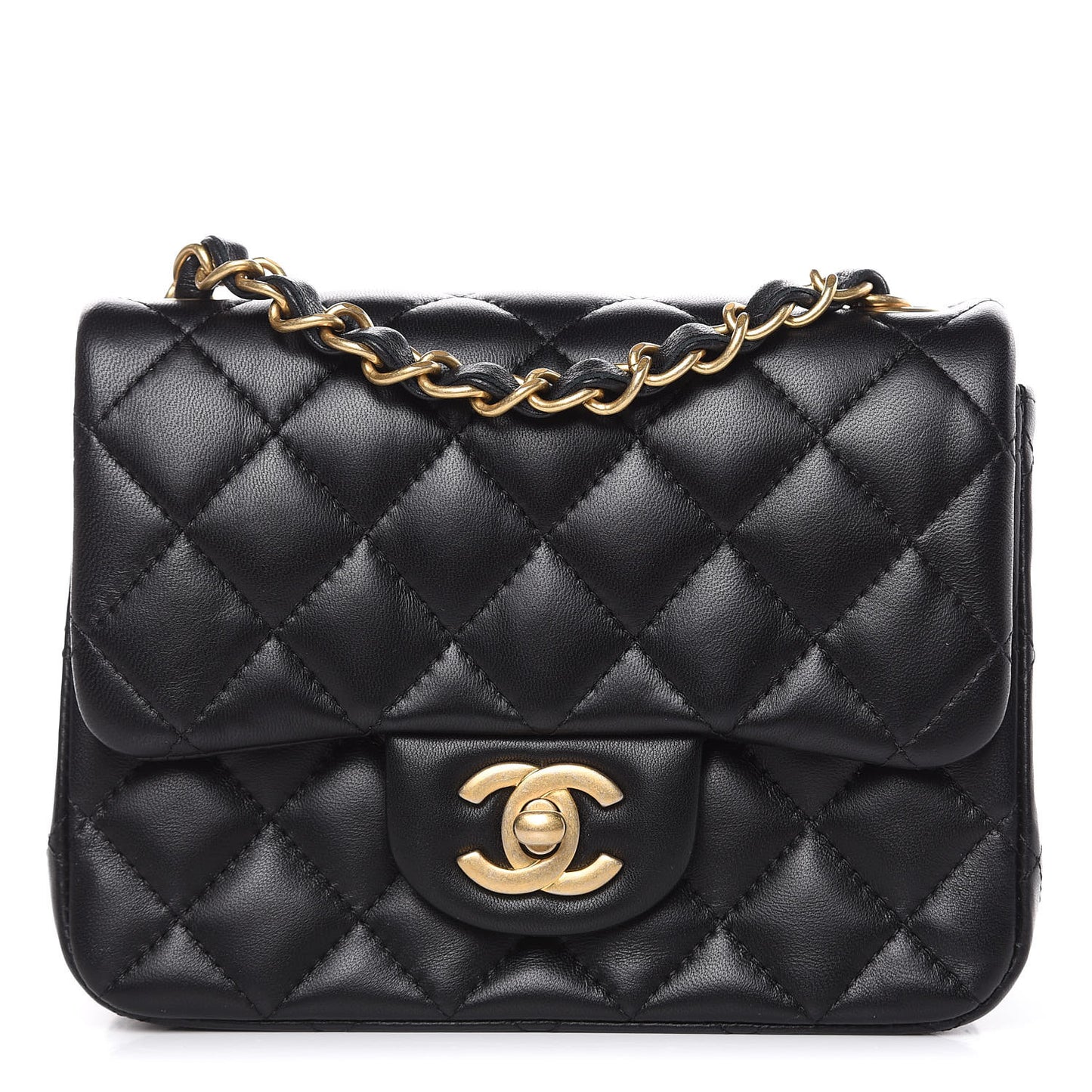 Lambskin Quilted Mini Square Flap Black