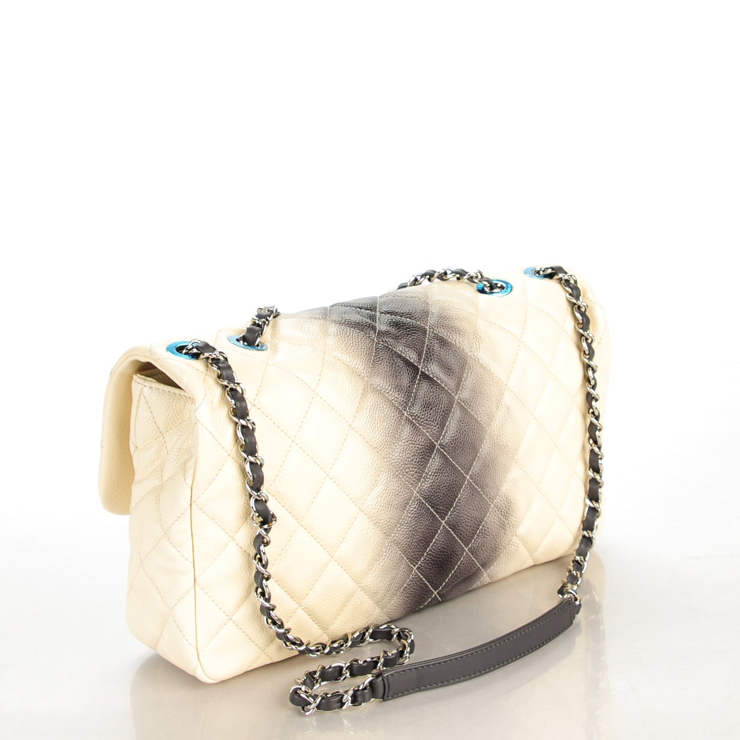 Caviar Quilted Large Ombre Single Flap Grey