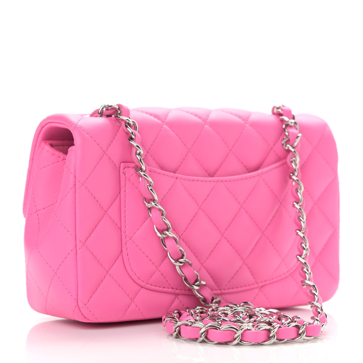 Lambskin Quilted Mini Rectangular Flap Neon Pink