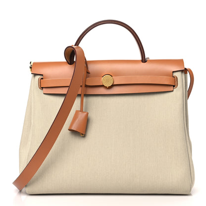 Hermes Military Toile Vache Hunter Herbag Zip Retourne 31 PM Beton Naturel 3 of 10