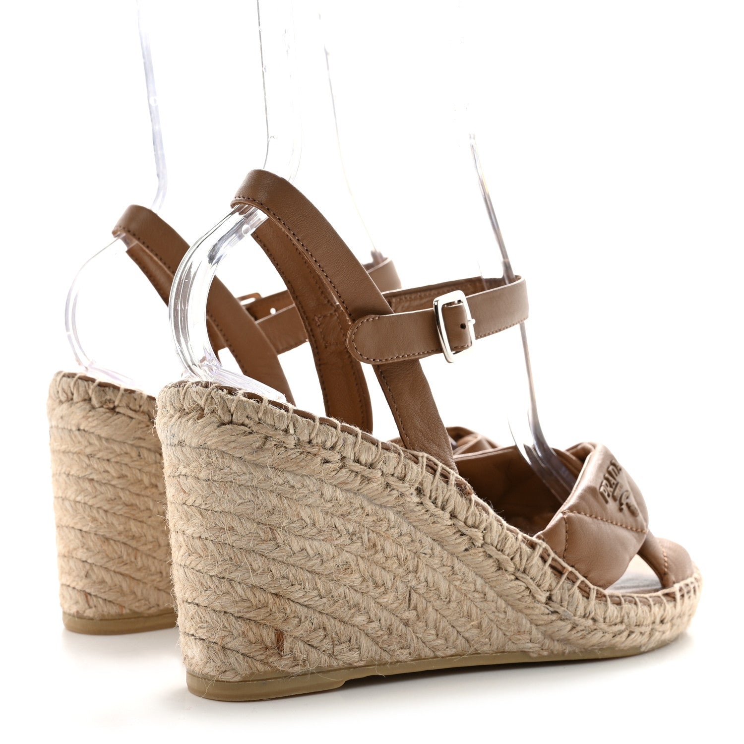 Prada Nappa Quilted Espadrille 90mm Wedge Sandals 39 Caramel 4 of 10