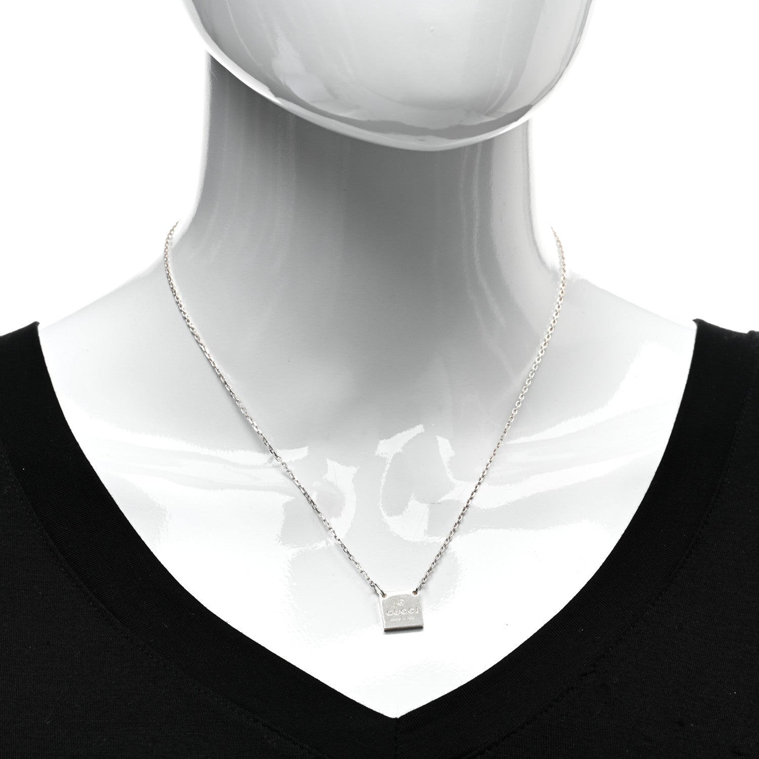 Gucci Sterling Silver Trademark Logo Square Pendant Necklace 2 of 4