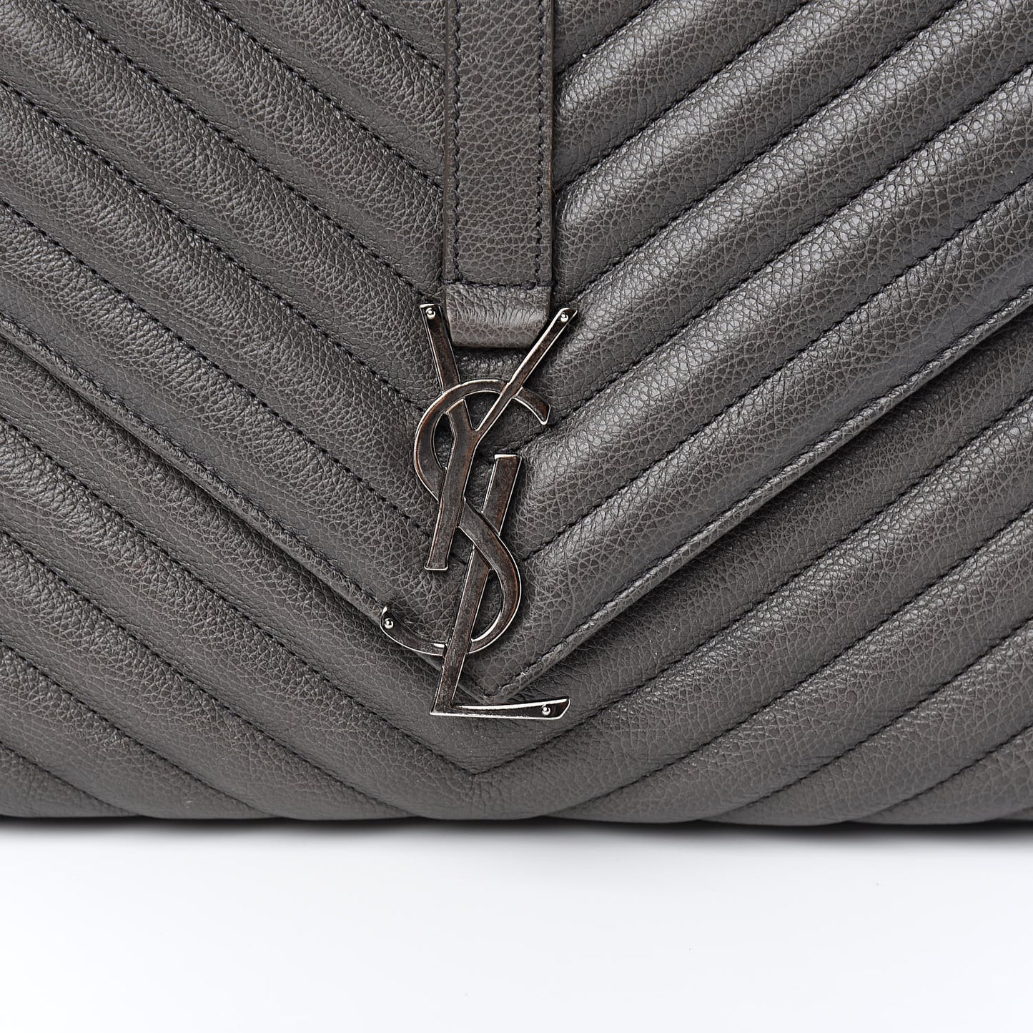 Sheepskin Matelasse Chevron Monogram Large College Satchel Light Coal