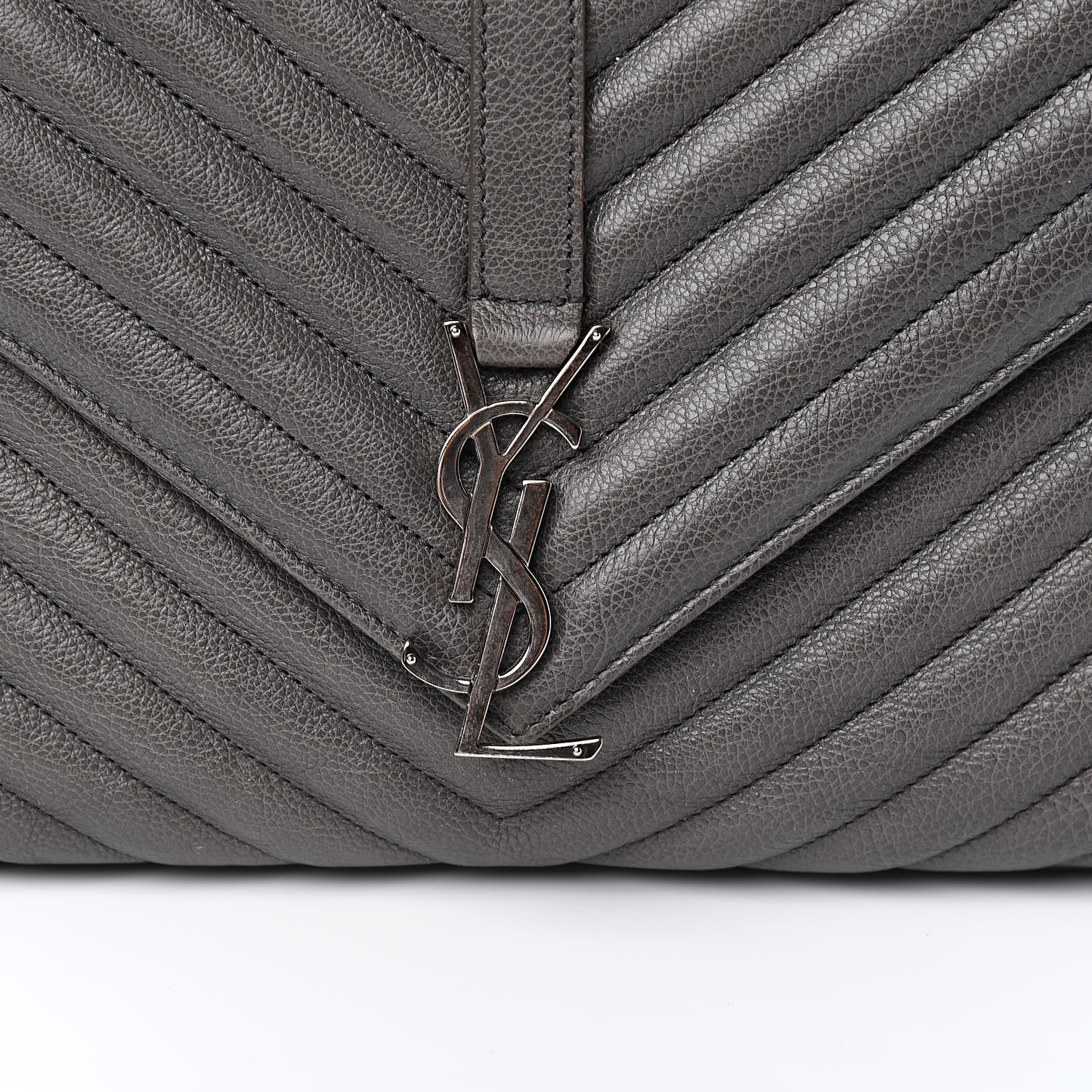 Saint Laurent Sheepskin Matelasse Chevron Monogram Large College Satchel Light Coal 12 of 12