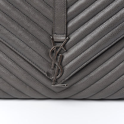 Saint Laurent Sheepskin Matelasse Chevron Monogram Large College Satchel Light Coal 12 of 12
