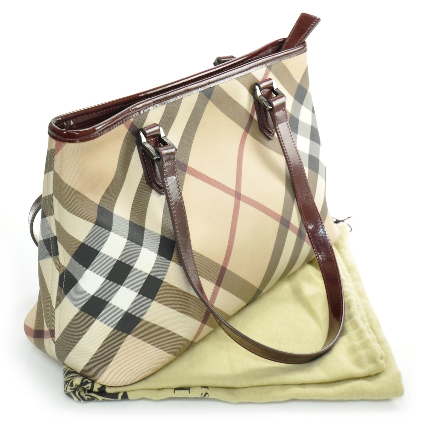 Patent Trim Nova Check Tote Bordeaux