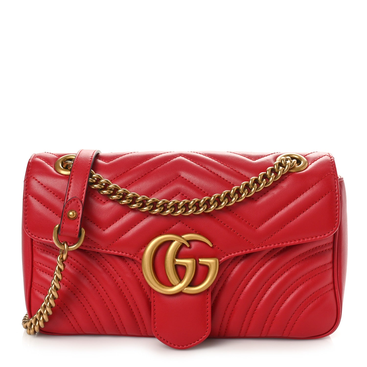 Gucci Calfskin Matelasse Small GG Marmont Shoulder Bag Hibiscus Red 1 of 9