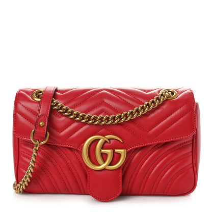 Gucci Calfskin Matelasse Small GG Marmont Shoulder Bag Hibiscus Red 1 of 9