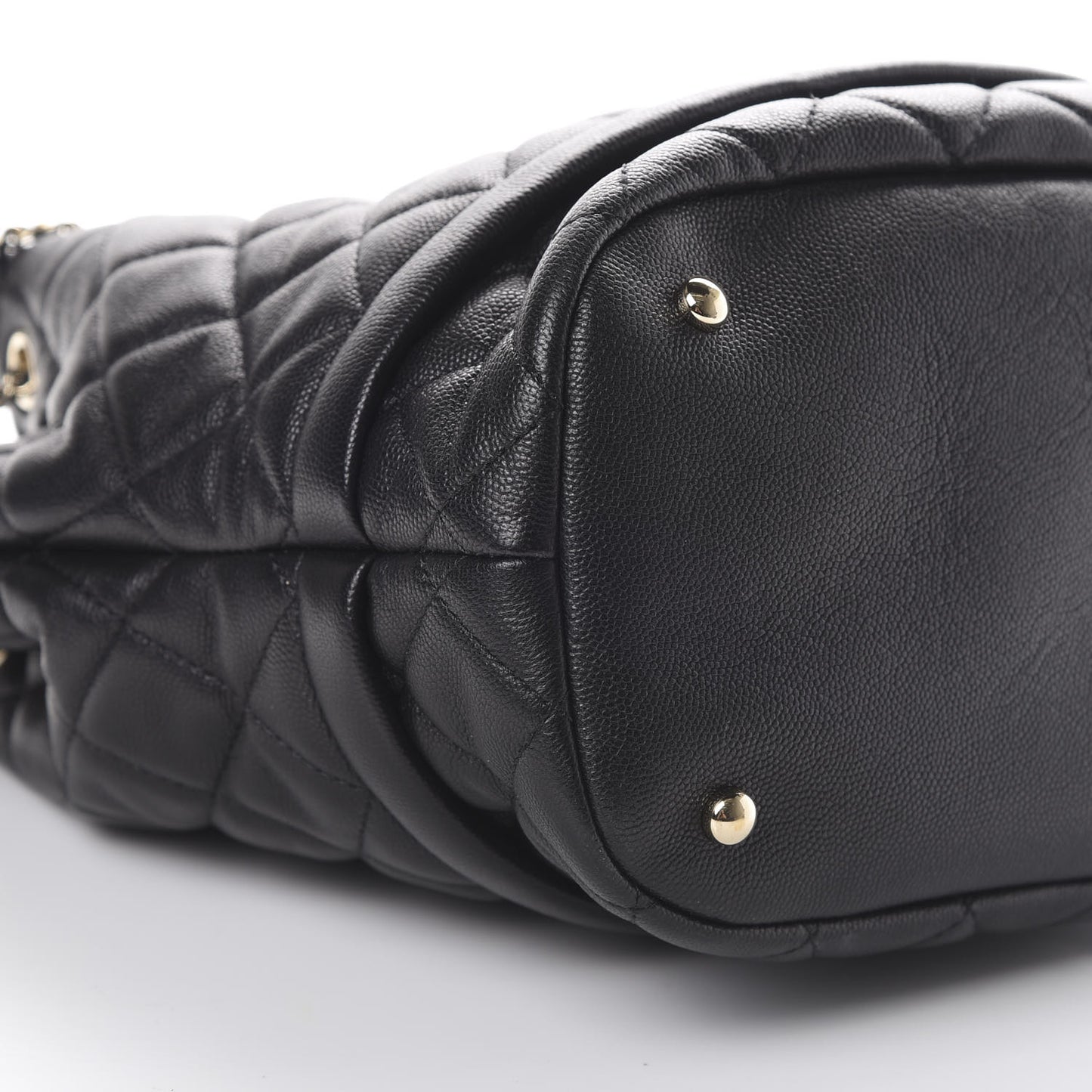 Caviar Quilted Large Rolled Up Bucket Drawstring Bag Black