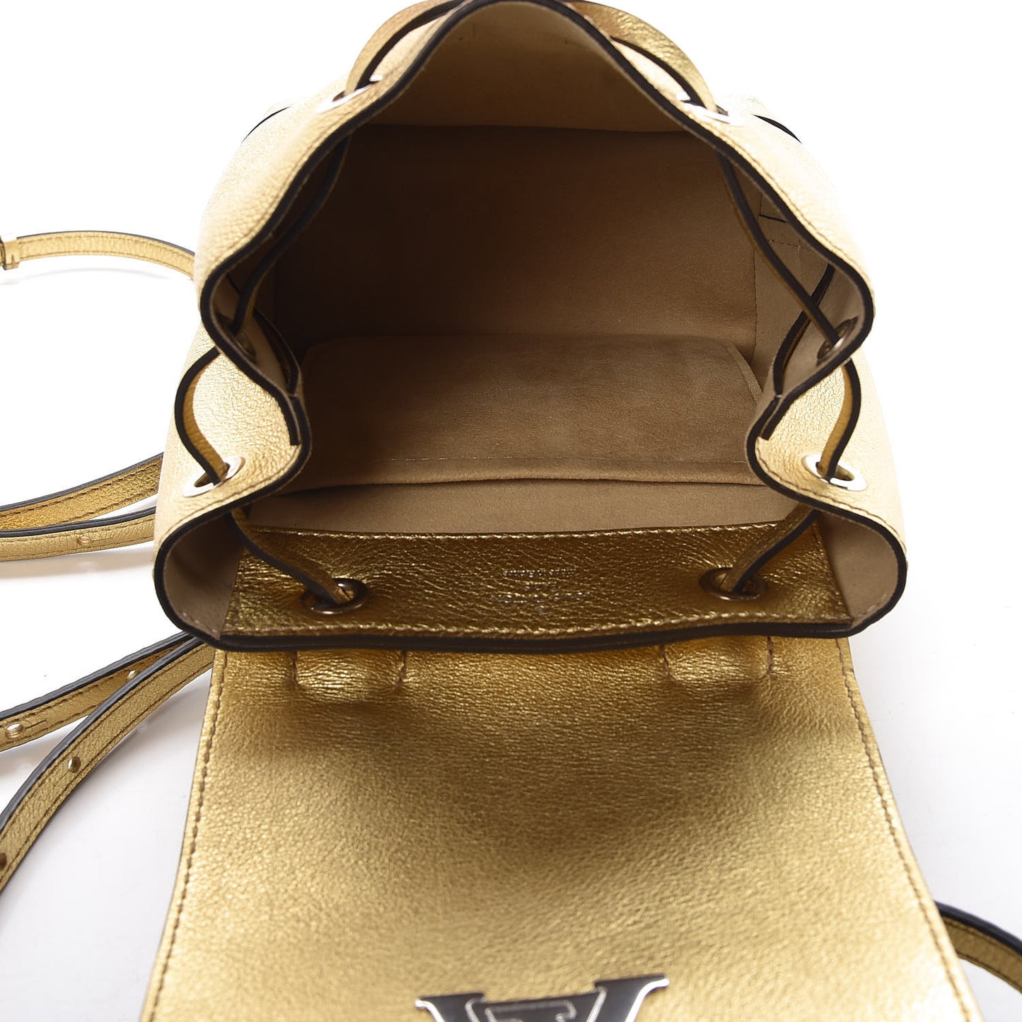 Metallic Calfskin Lockme Mini Backpack Gold