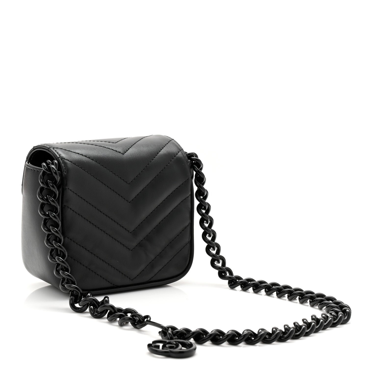 Gucci Calfskin Matelasse Monochrome GG Marmont Chain Mini Belt Bag Black 3 of 10