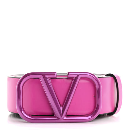 Valentino Garavani Glossy Calfskin Lacquer Monochrome VLogo 30mm Belt S 95 38 Pink PP 1 of 5