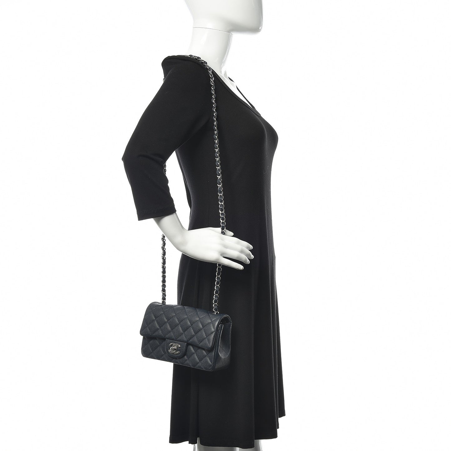 Caviar Quilted Mini Rectangular Flap Navy