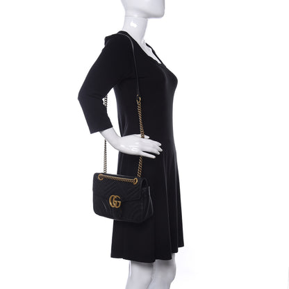 Gucci Calfskin Matelasse Small GG Marmont Shoulder Bag Black 2 of 11