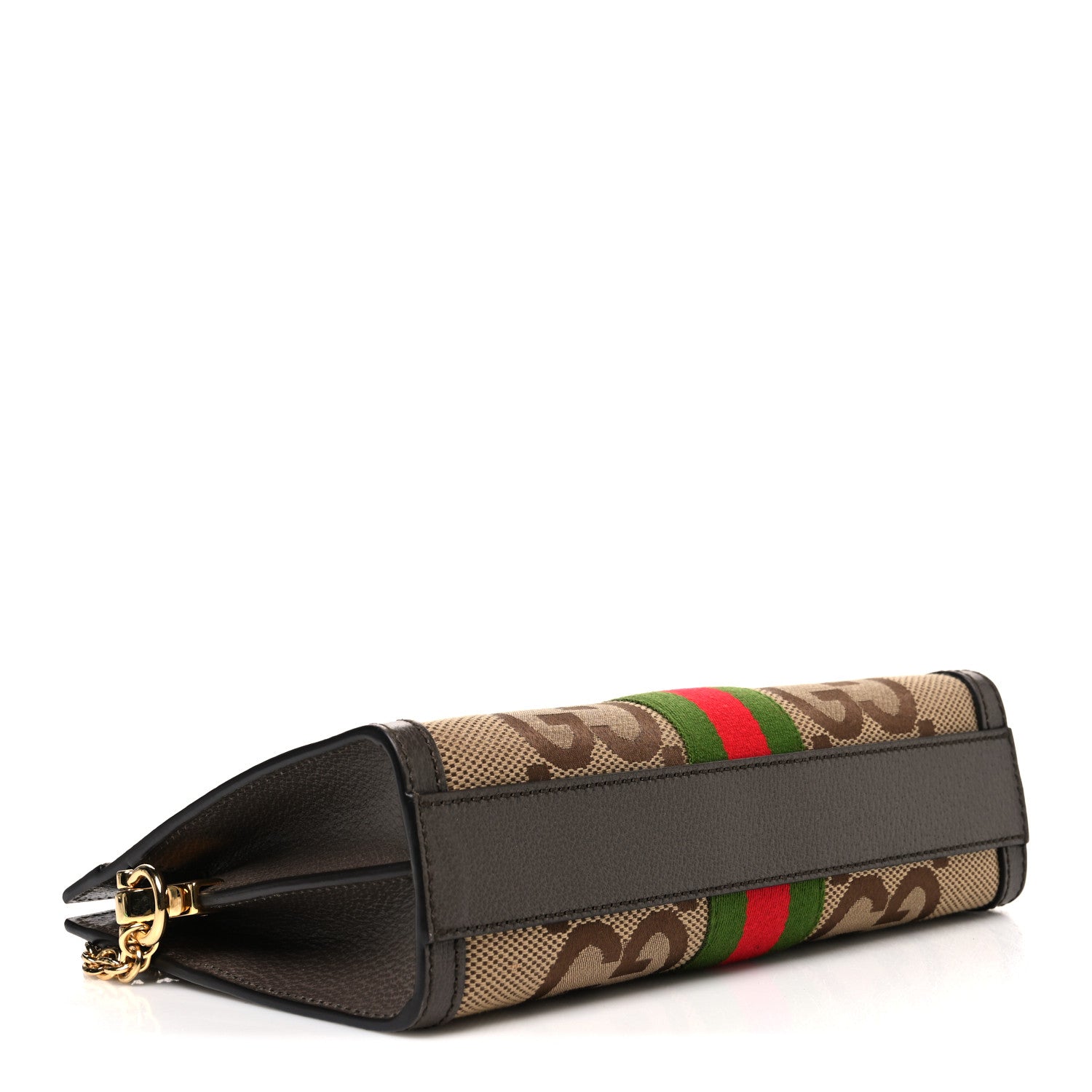 Gucci Monogram Jumbo GG Textured Dollar Calfskin Web Small Ophidia Chain Shoulder Bag Camel Ebony New Acero 4 of 10