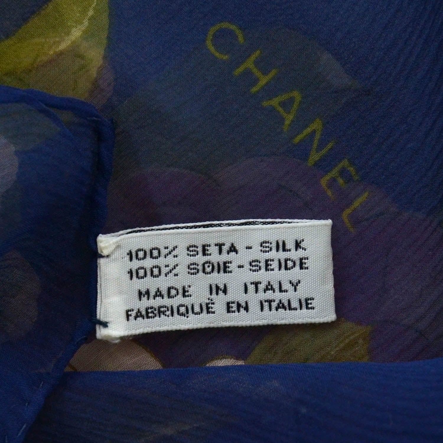 Chanel Silk Chiffon Camellia Scarf Blue 5 of 5