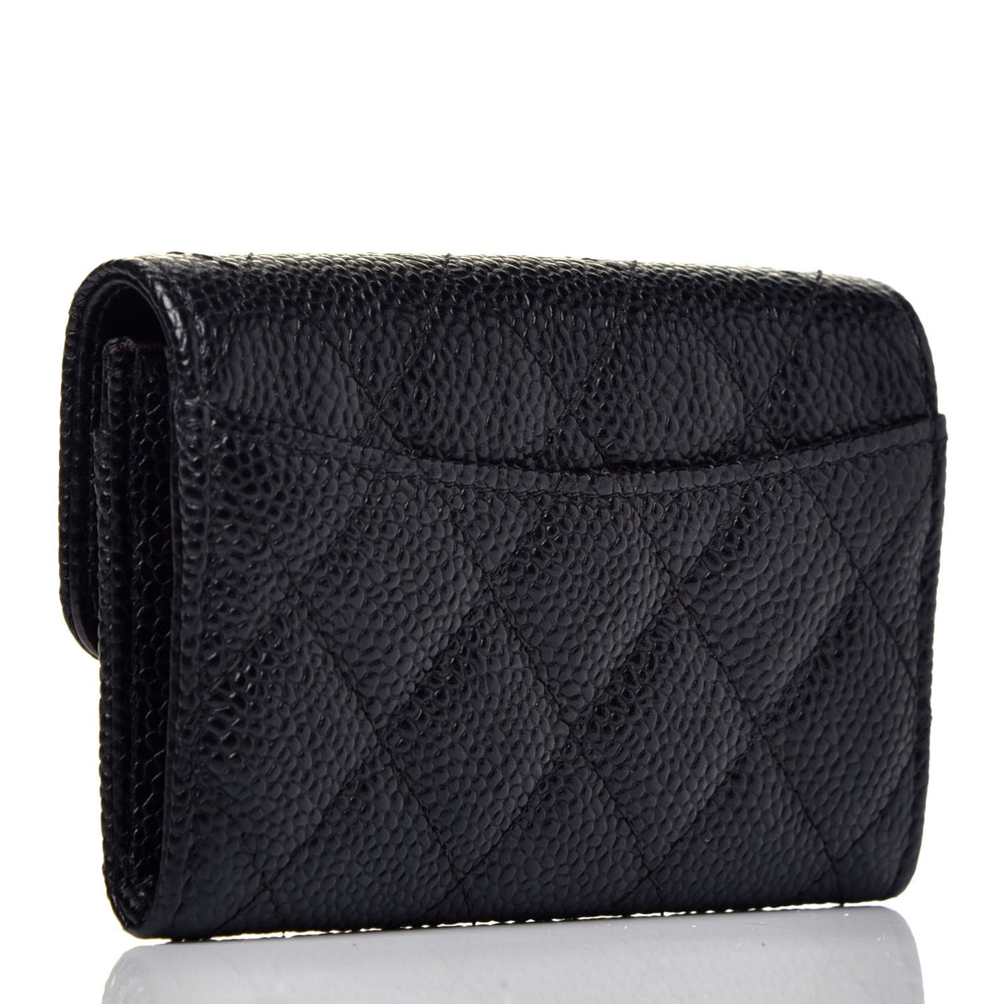 Caviar Quilted Flap Card Holder Wallet Black