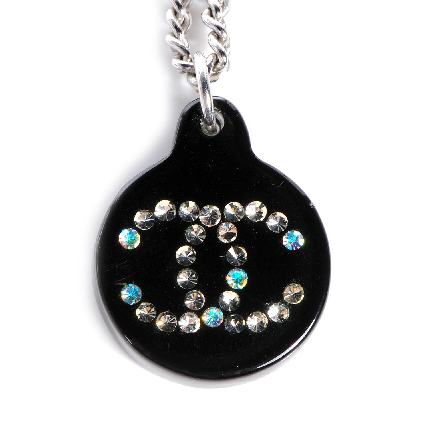 Chanel Resin Crystal CC Necklace Black 3 of 6