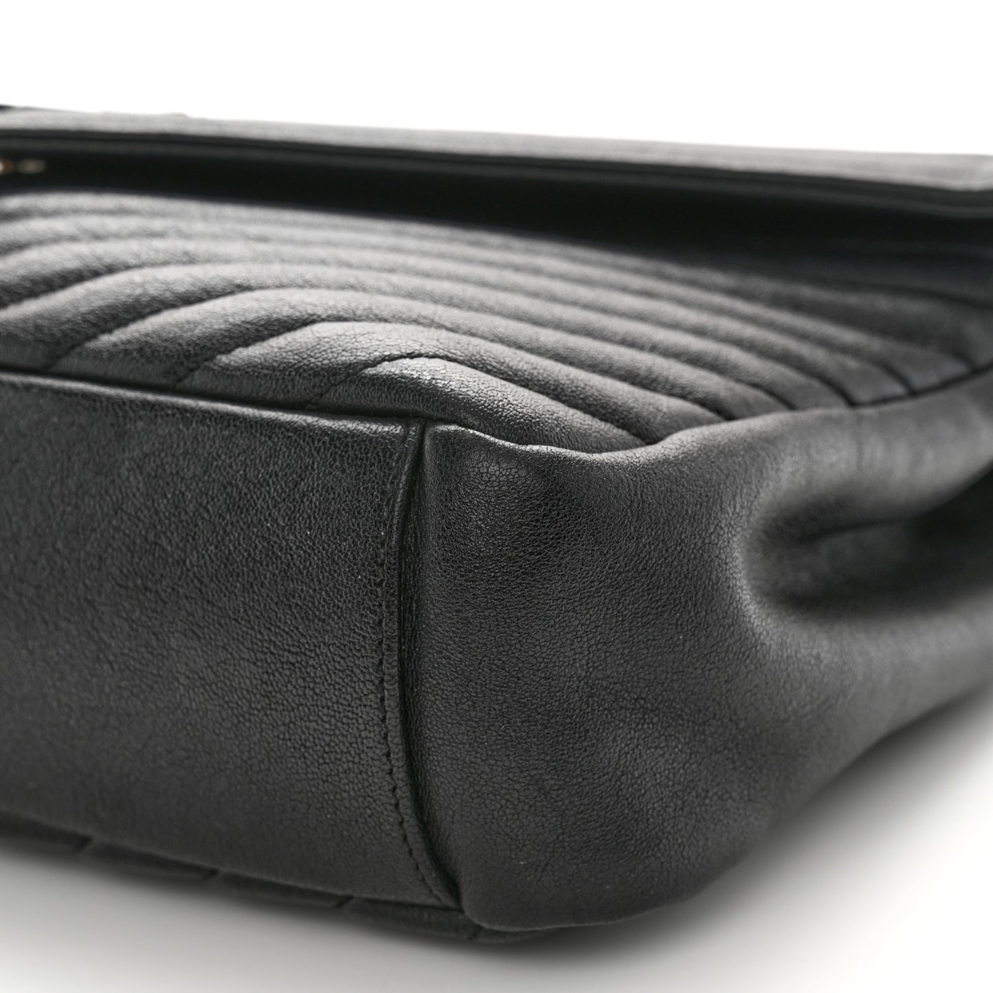 Sheepskin Matelasse Chevron Monogram Monochrome Large College Satchel Black