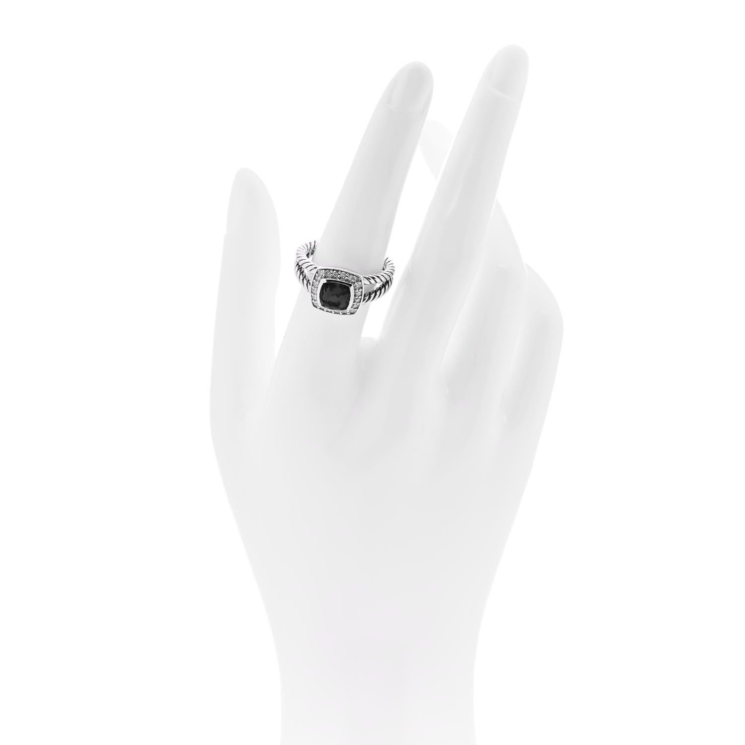 David Yurman Sterling Silver Diamond Black Orchid 7mm Petite Albion Ring 54 7 2 of 5
