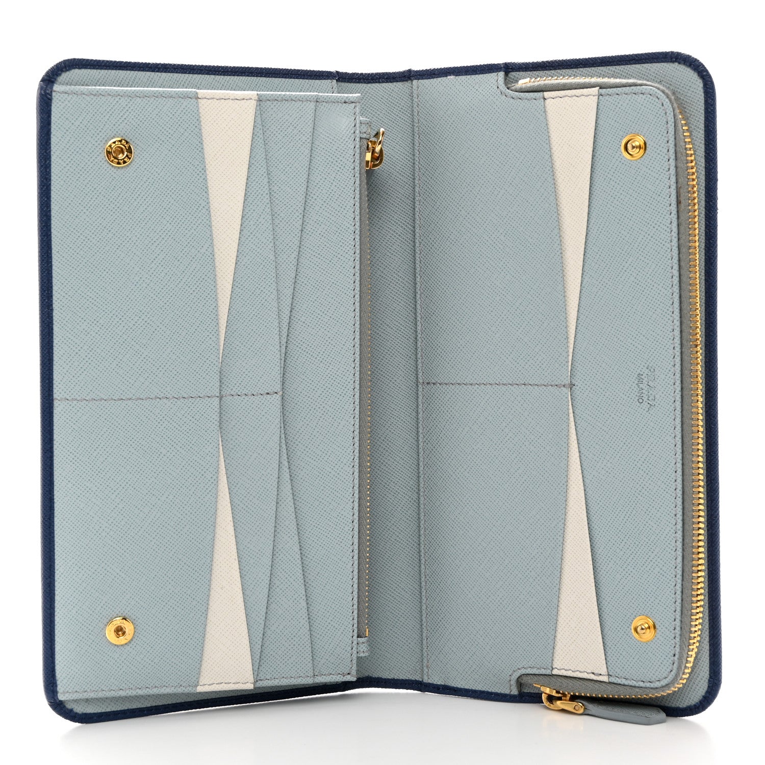 Prada Saffiano Metal Double Snap Travel Wallet Cobalto 5 of 8