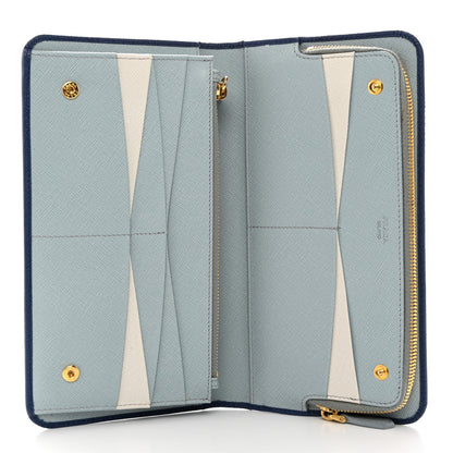 Prada Saffiano Metal Double Snap Travel Wallet Cobalto 5 of 8
