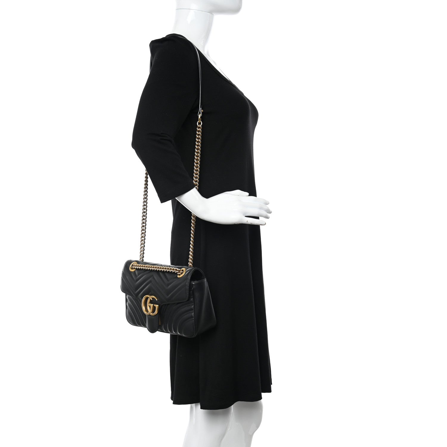 Gucci Calfskin Matelasse Small GG Marmont Shoulder Bag Black 2 of 11