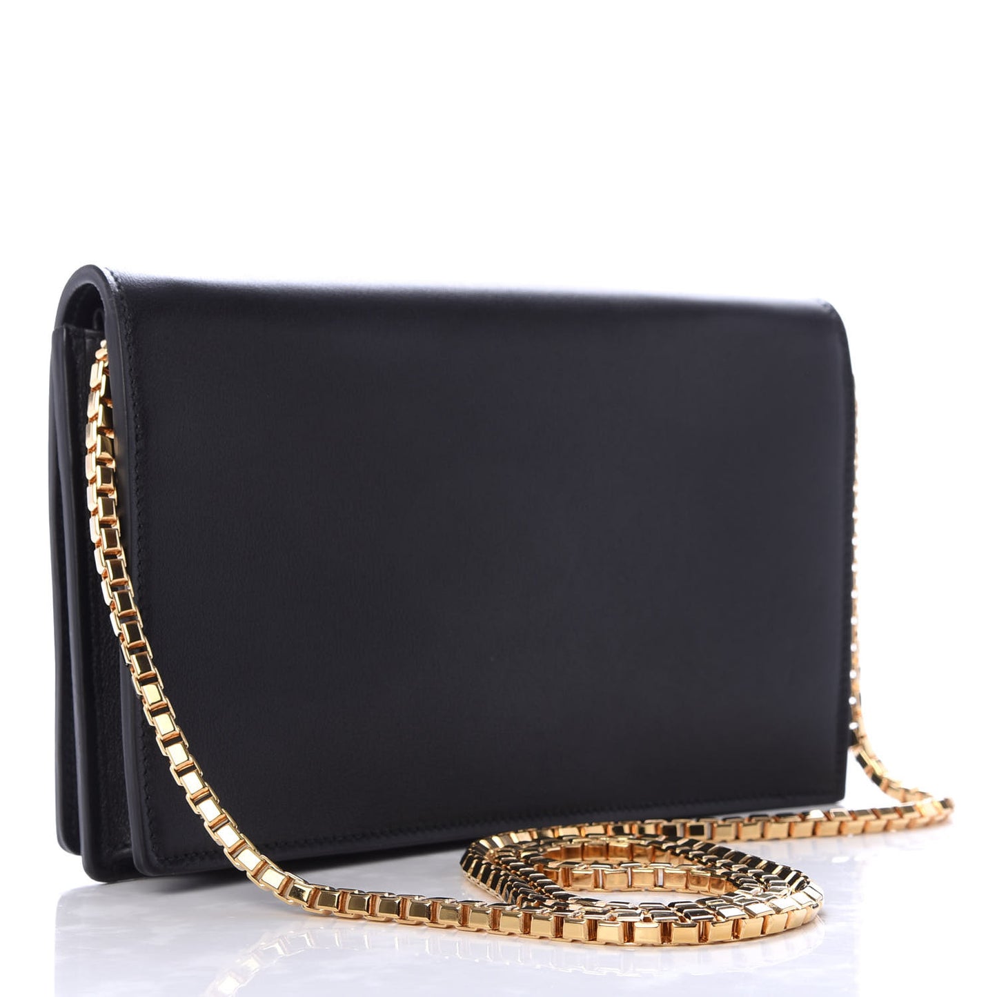 Veau Amp Plate Gold Chain Wallet Black