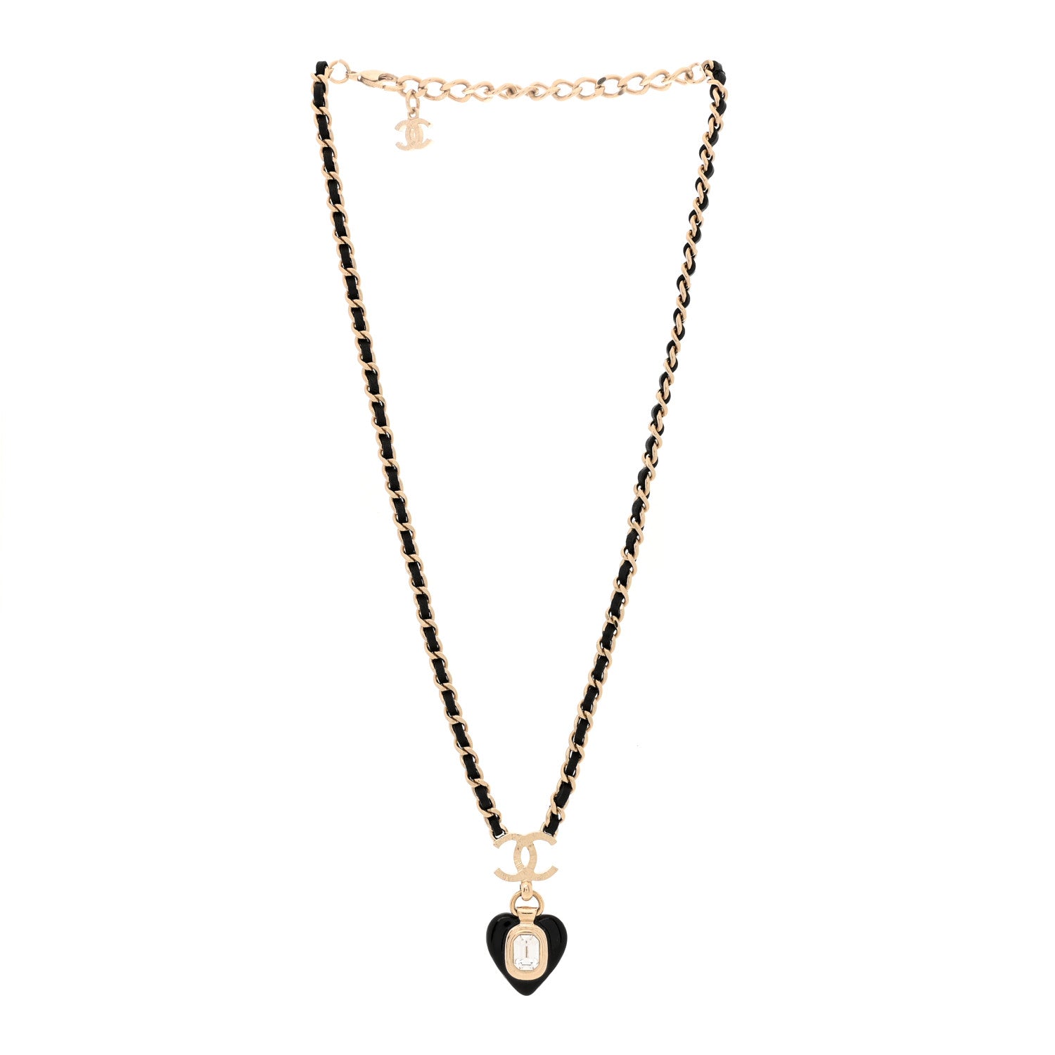 Chanel Lambskin Crystal Pearl CC Heart Drop Necklace Gold Black 2 of 5