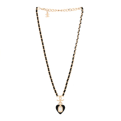 Chanel Lambskin Crystal Pearl CC Heart Drop Necklace Gold Black 2 of 5