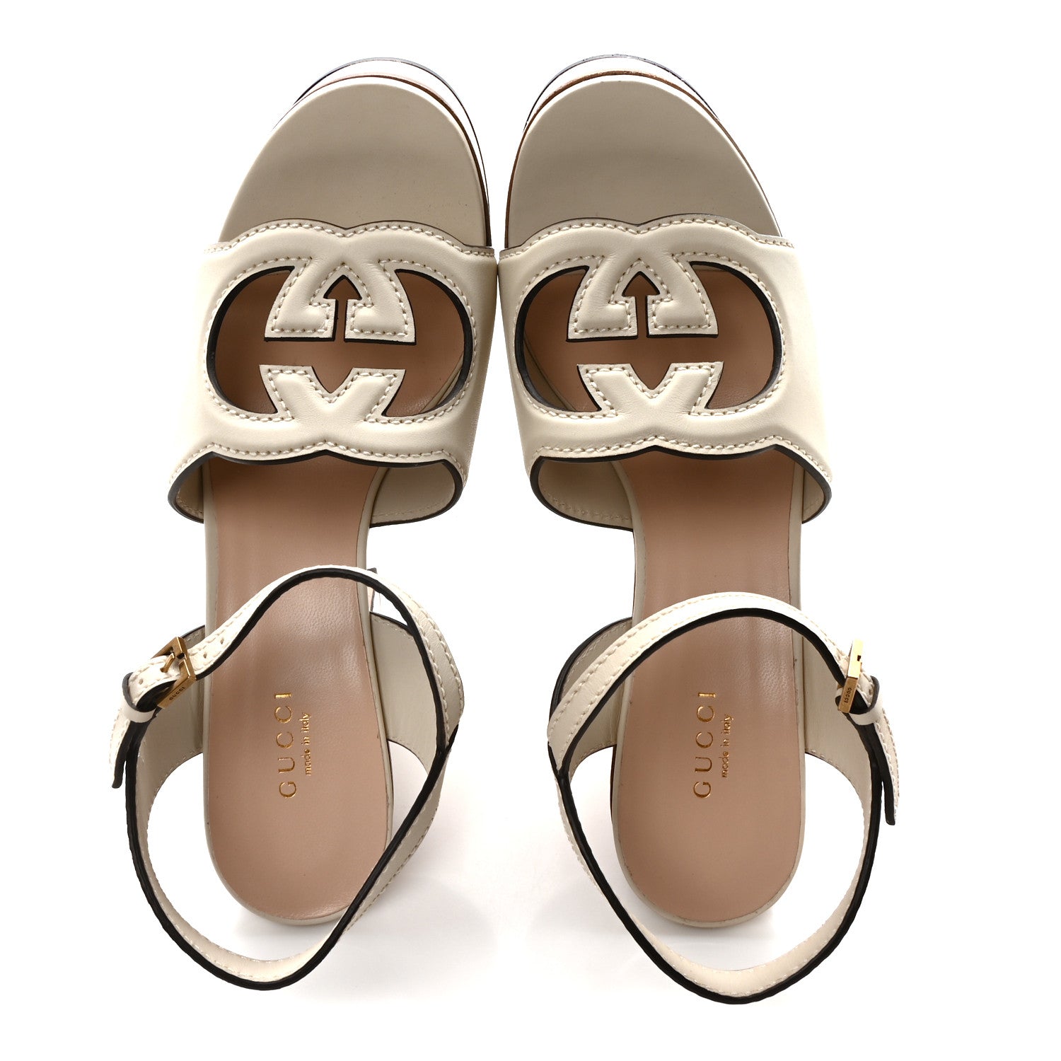 Gucci Cosmos Softy Calfskin Wooden Interlocking G Cut-Out 30/120mm Platform Sandals 39 Mystic White 2 of 9