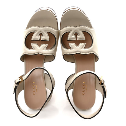 Gucci Cosmos Softy Calfskin Wooden Interlocking G Cut-Out 30/120mm Platform Sandals 39 Mystic White 2 of 9