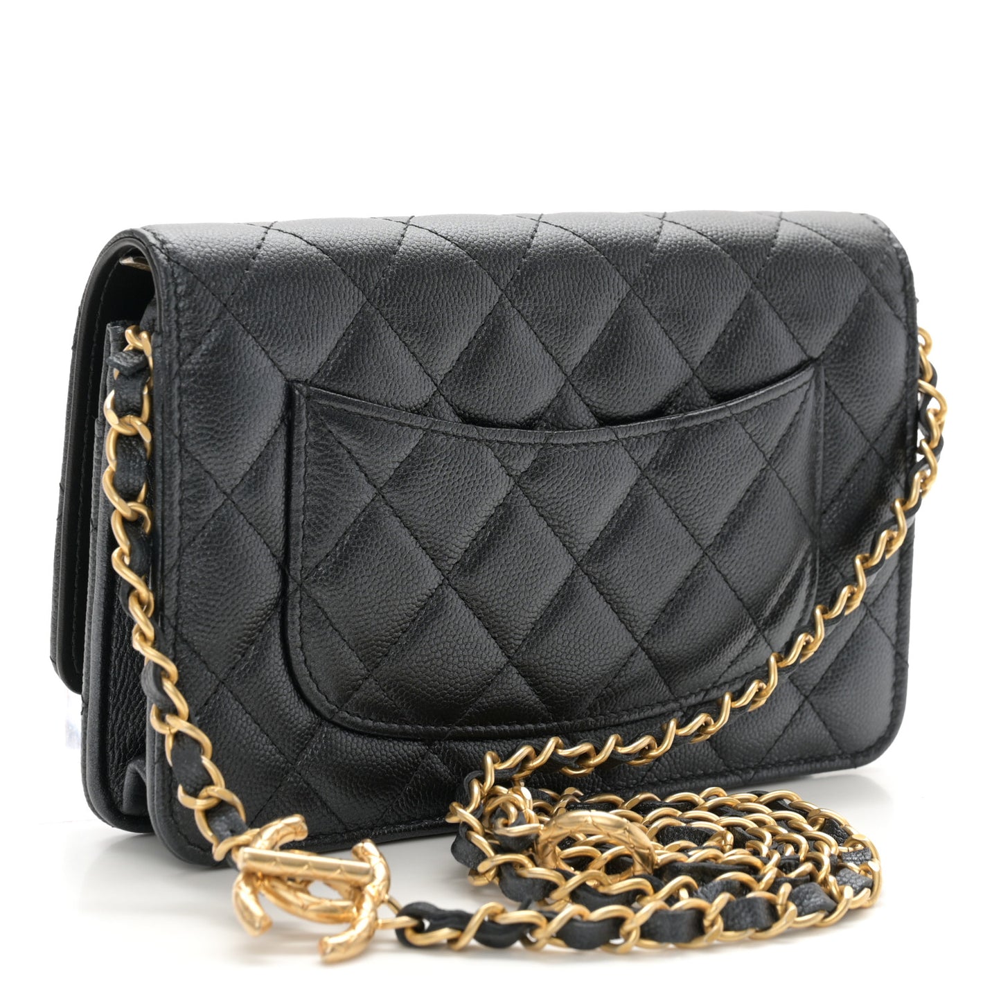 Pearly Caviar Quilted Fit For You Wallet On Chain WOC Black