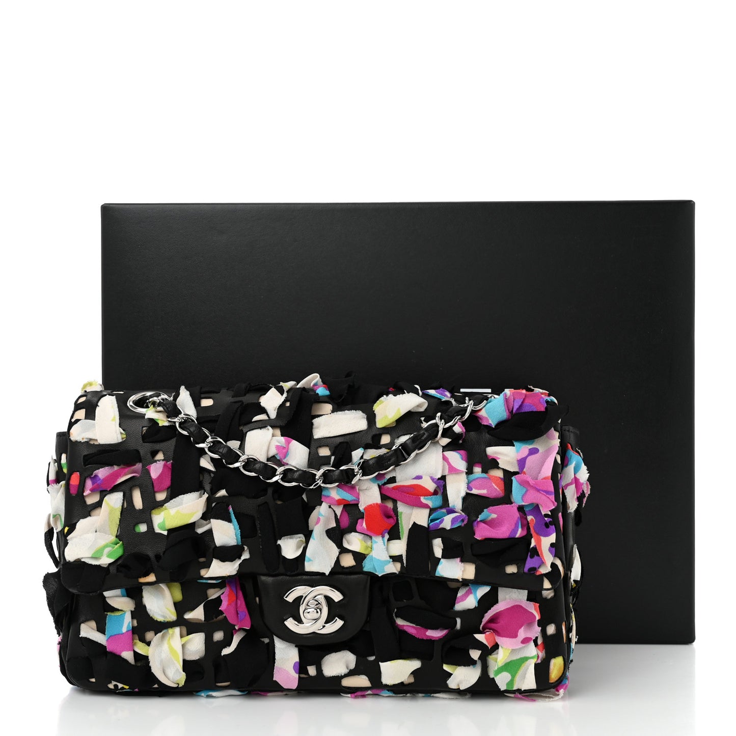 Silk Lambskin Ribbon Classic Flap Bag Turquoise Multicolor